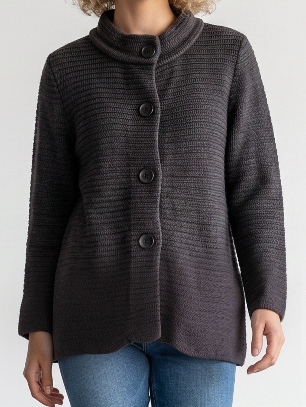 Talbots Classic Black Button-Front Women's Sweater Jacket LP